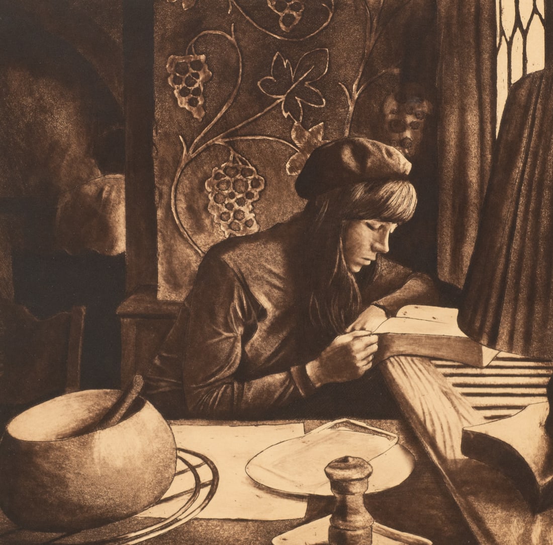 "Reading", Harry McCormick Framed Etching. - 2