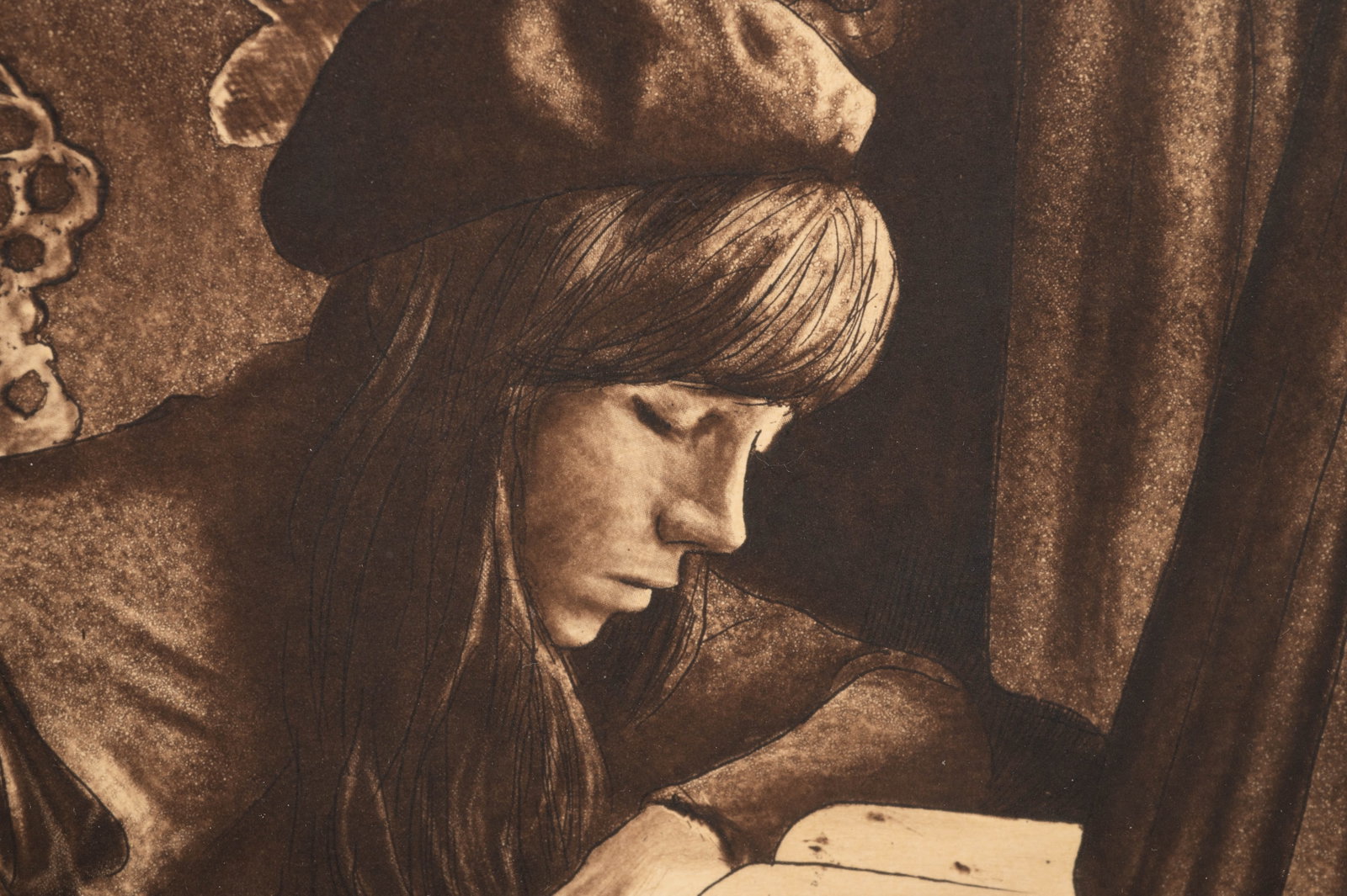 "Reading", Harry McCormick Framed Etching. - 3