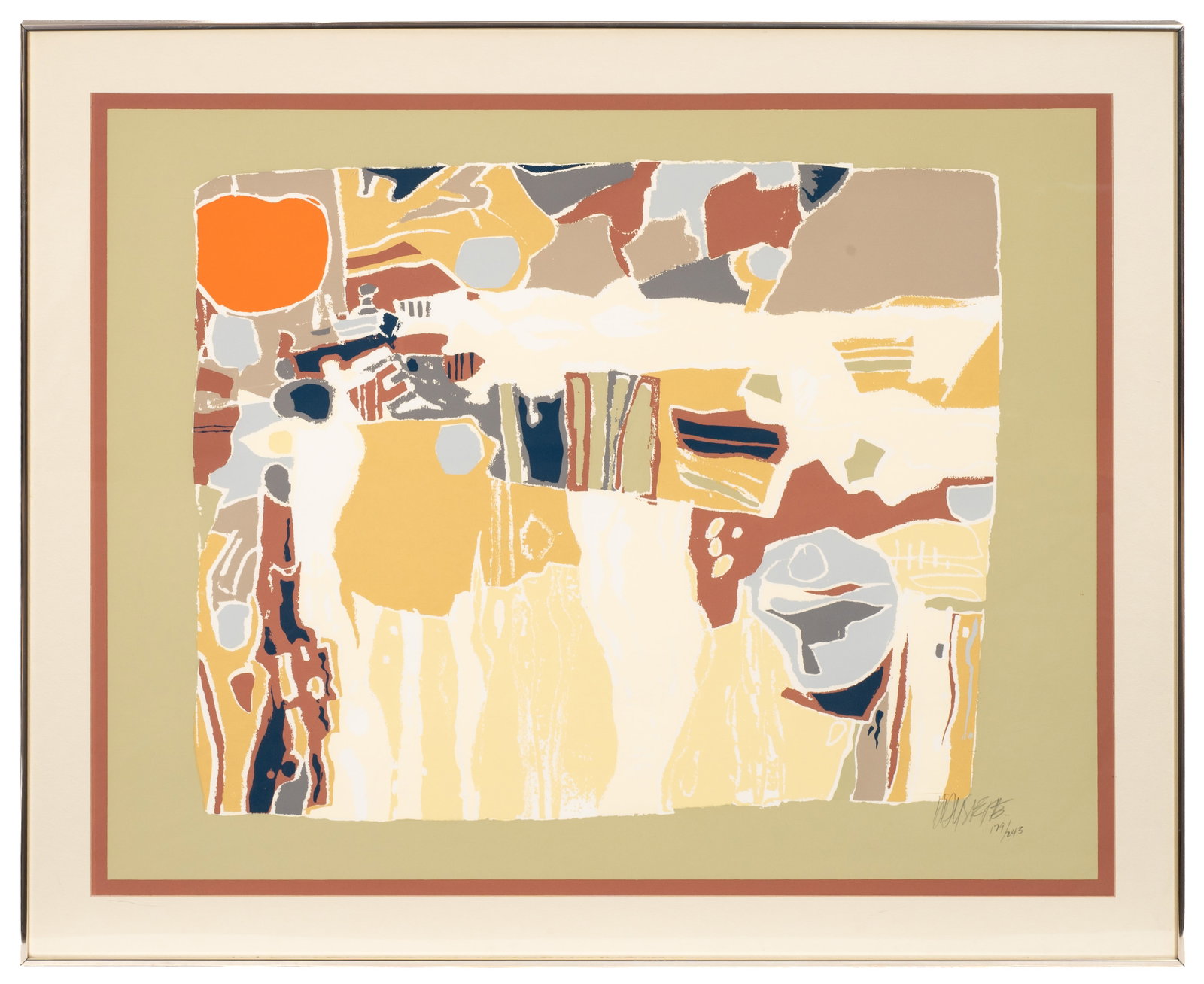 Large Earthy Abstract Serigraph, Max Hayslette.: Artist(s): Max Hayslette (American, 1929-2024). Medium: Serigraph in colors. Signature(s): Pencil signed and numbered (179/243) in its lower margin. Paperwork/Provenance: N/A Condition: No visible
