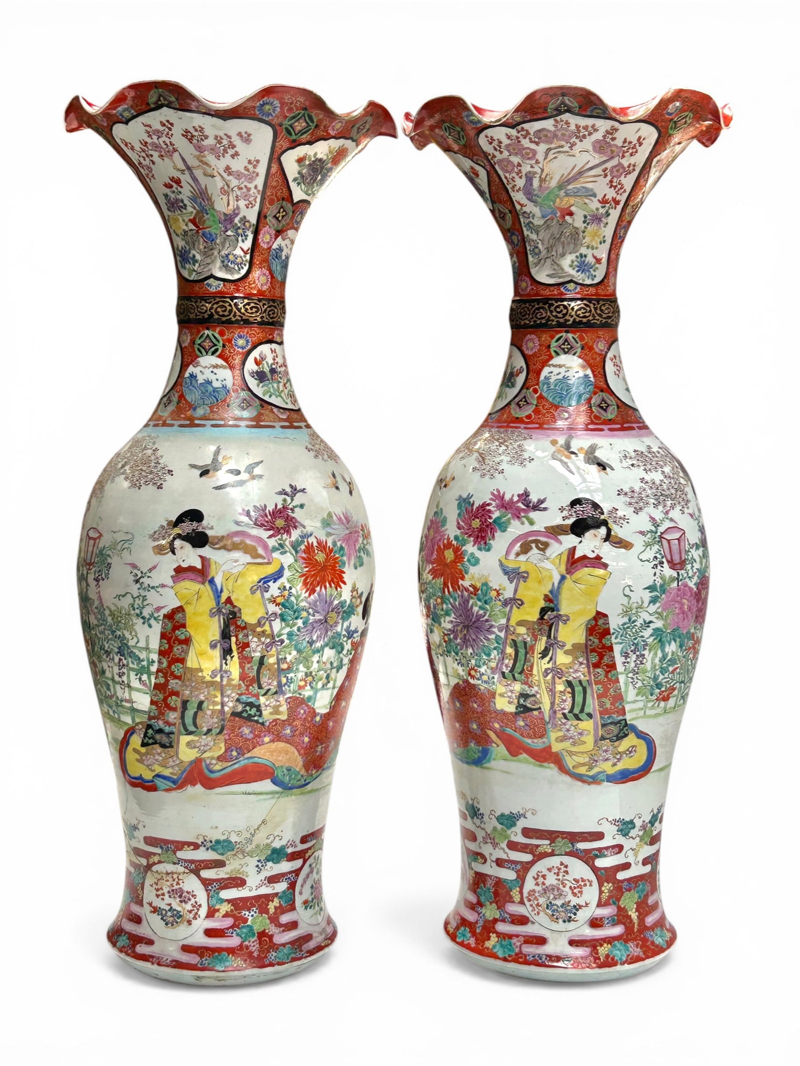 Pair of Lg. Japanese Meiji Period Palace Vases. (1 of 20)