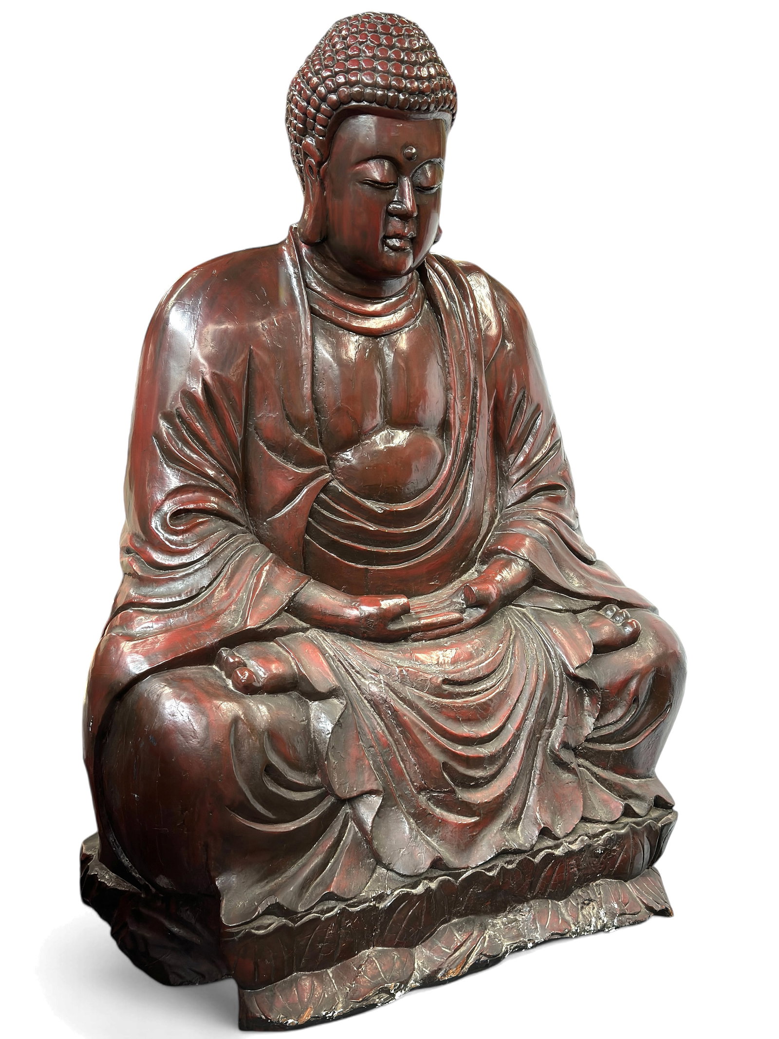 Massive 5' 4" Asian Wood & Gesso Seated Buddha. (1 of 5)