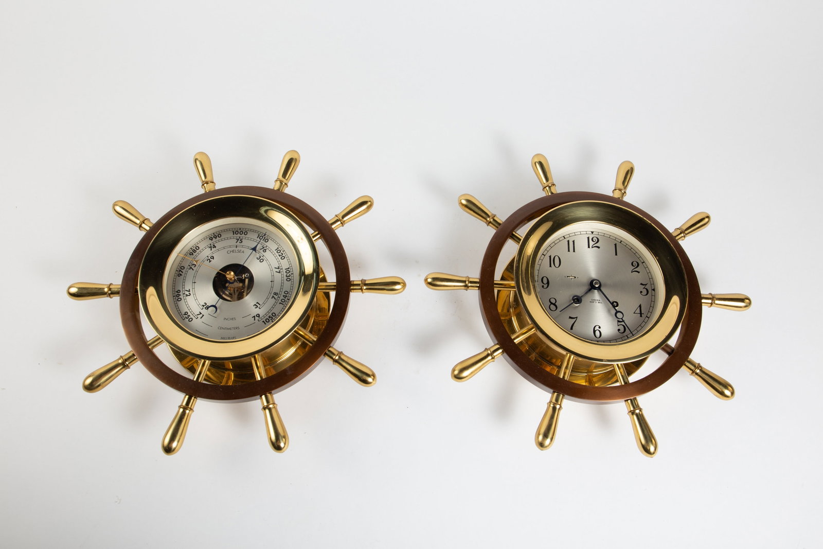 Lg. Chelsea Brass Ship's Bell Clock & Barometer. (1 of 7)