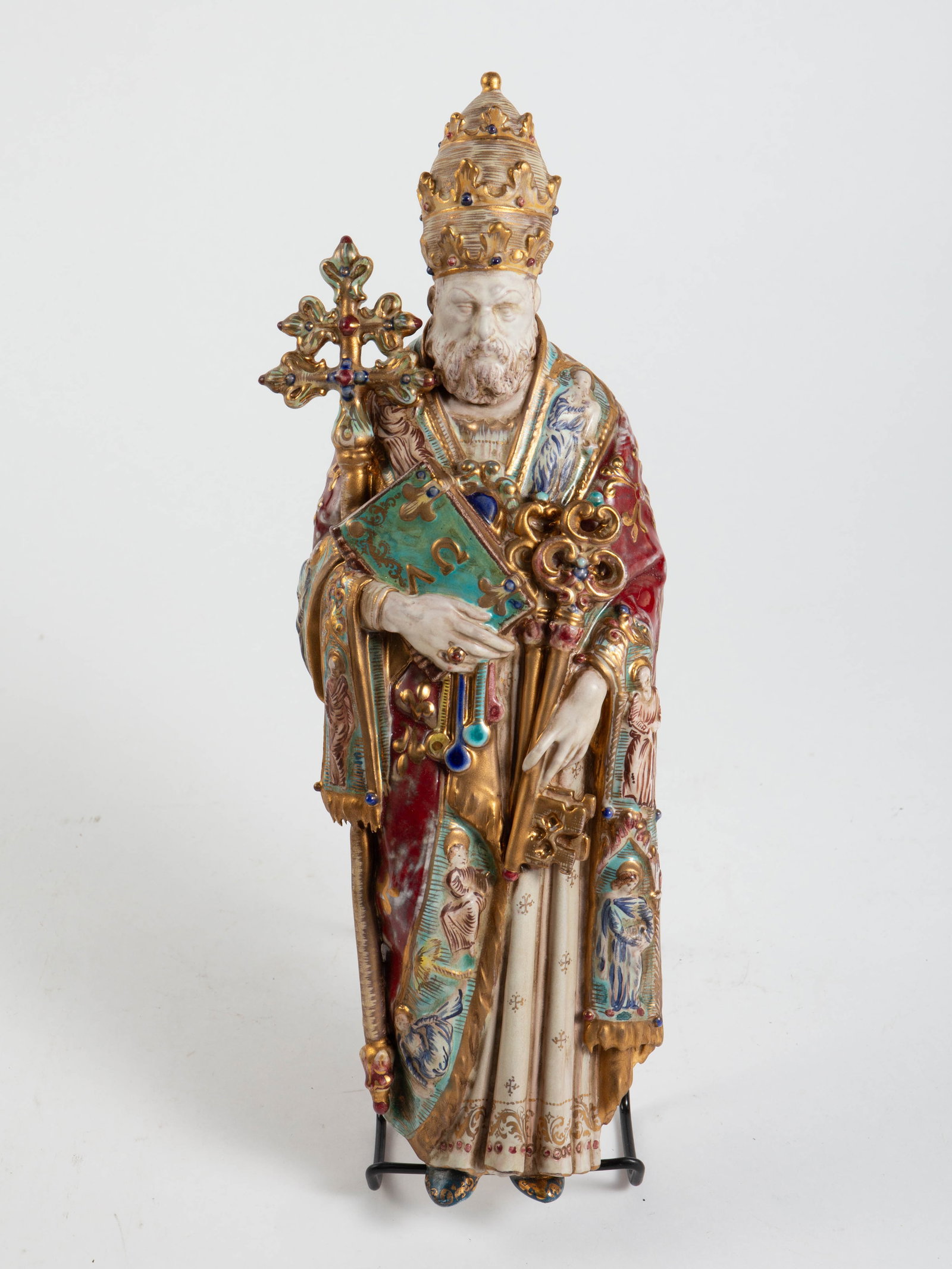 Eugenio Pattarino Religious Saint Wall Sculpture.: It may be Saint Peter or Saint Nicholas. This sculpture is signed on the back. The very tip of the crown has been knocked off, but the tip is included (please see the last photo). Otherwise, it is in 