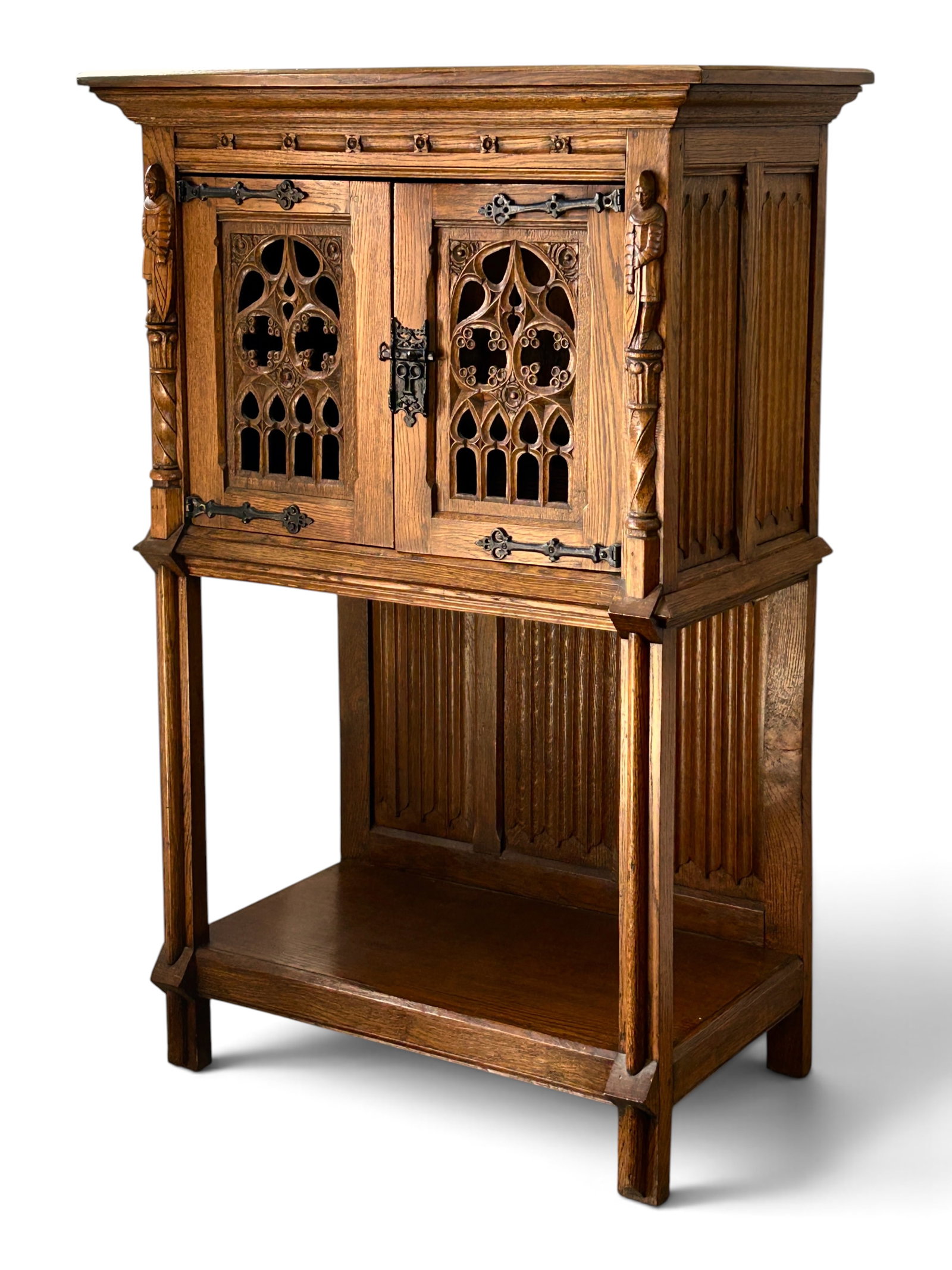 Antique Gothic Revival Carved Oak Cabinet. (1 of 19)