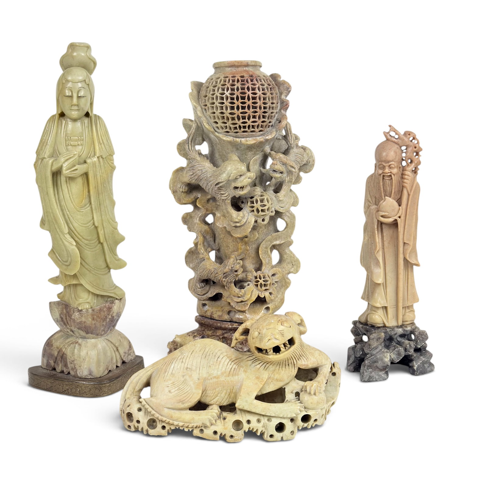 4 Chinese Carved Soapstone Items - Figures, Vase. (1 of 8)