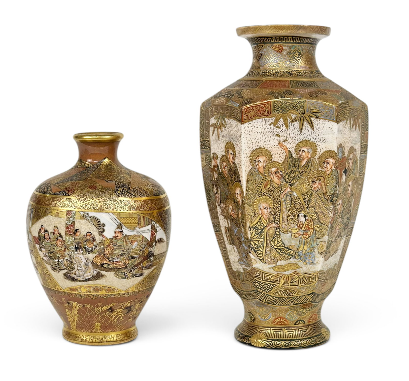 2 Small Japenese Meiji Satsuma Vases. (1 of 6)