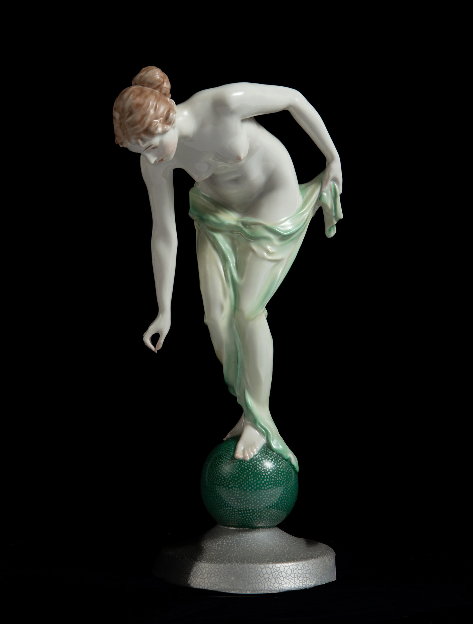Rosenthal "Fortuna" Nude Female Figure.: She is white and green, in nice cosmetic condition. The dimensions are 5 1/8" x 6 5/8" x 11 7/8". In-house shipping is available. To receive the best shipping rate on this item, please check the "Self