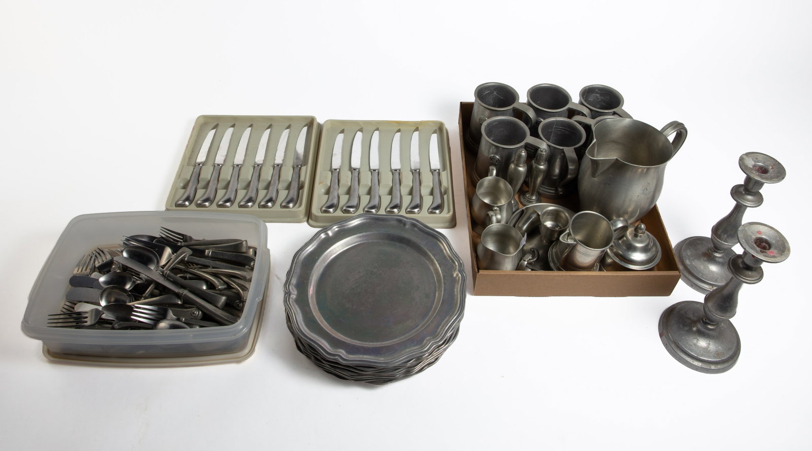 Large Lot of Assorted Mostly Pewter Tableware. (1 of 12)
