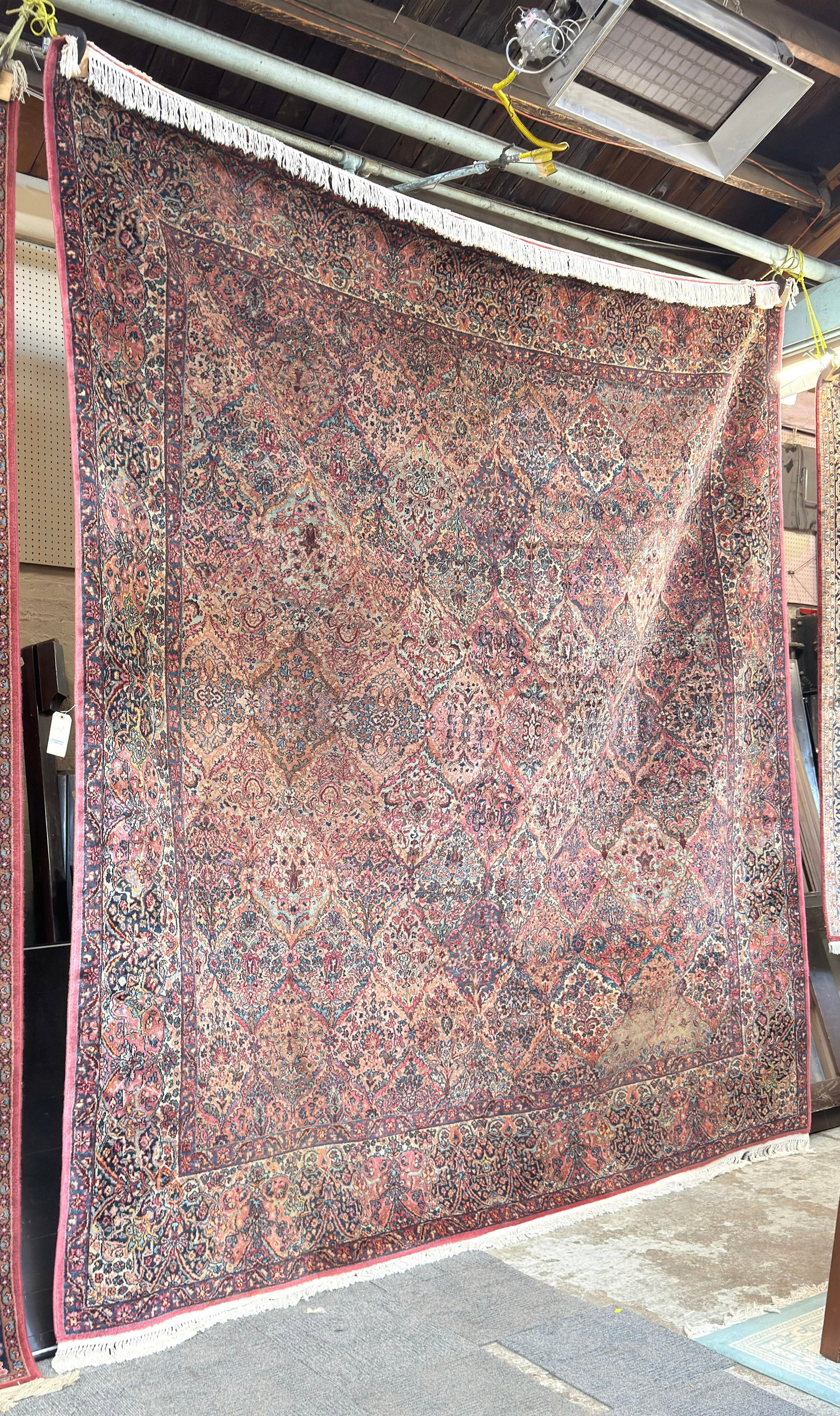 11' 6" x 12' Karastan Kirman Panel Rug, As Is.: The rug has a significant sizable wear spot on the lower right side (see the first photo and the close-up photo for details. The rest of the rug looks to be in good overall condition. In-house