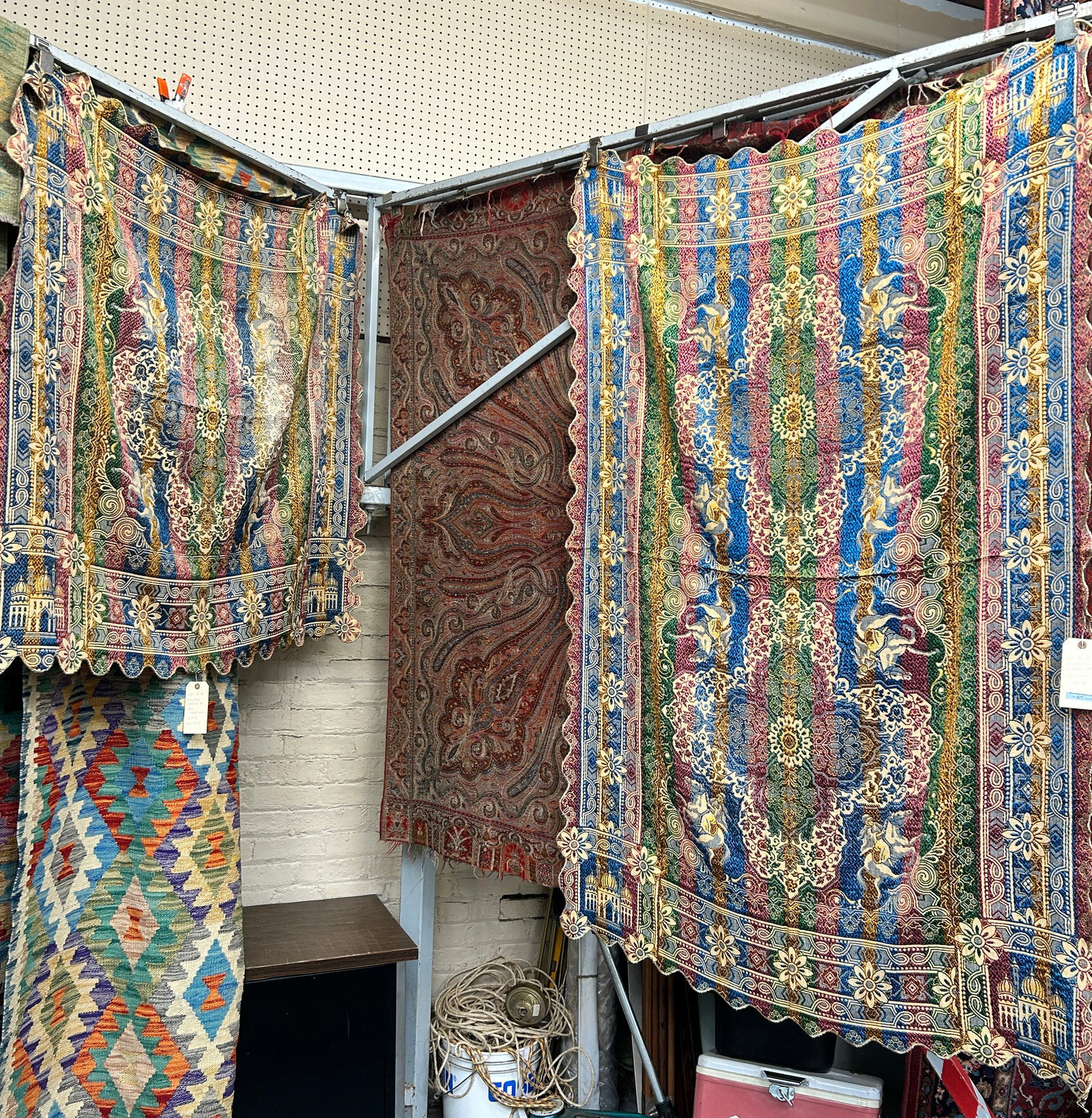 Lot of 2 Colorful Shawls / Wall Hangings.: These measure 4' x 4' 2" and 4' x 6' 2". They look to be in good overall condition. In-house shipping is available. To receive the best shipping rate on this item, please check the "Self Arranged" but