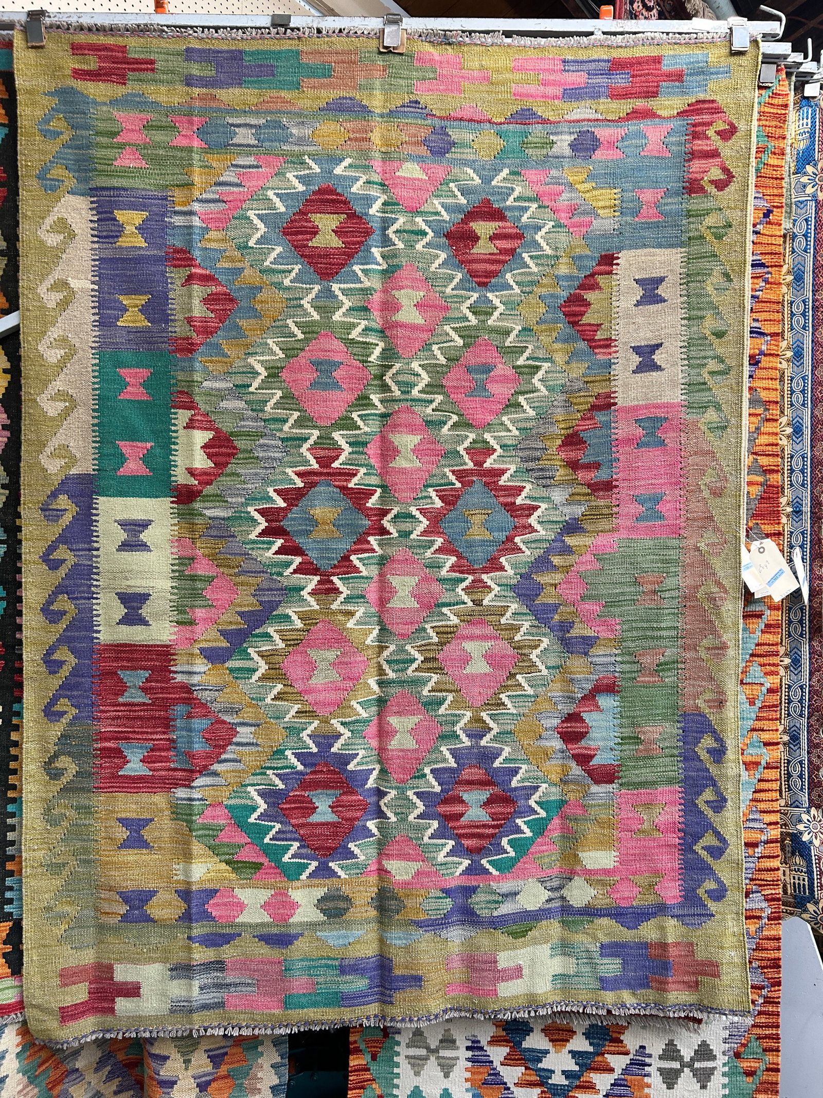 4' 9" x 6' 8" Colorful Kelim Rug.: The rug is in very good condition. In-house shipping is available. To receive the best shipping rate on this item, please check the "Self Arranged" button at checkout. Our in-house shipping department