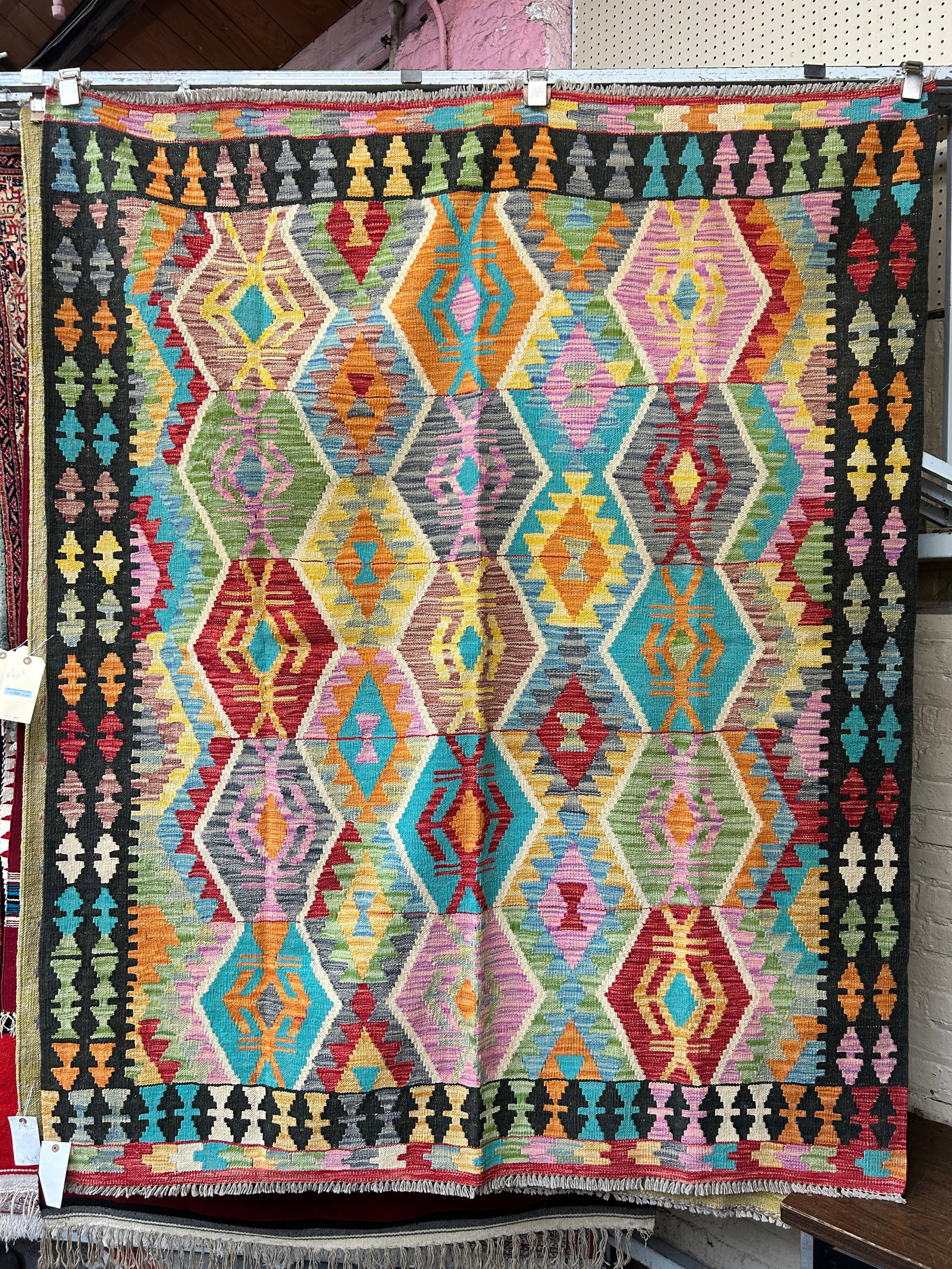 5' 3" x 6' 7" Colorful Kelim Rug.: The rug is in very good condition. In-house shipping is available. To receive the best shipping rate on this item, please check the "Self Arranged" button at checkout. Our in-house shipping department