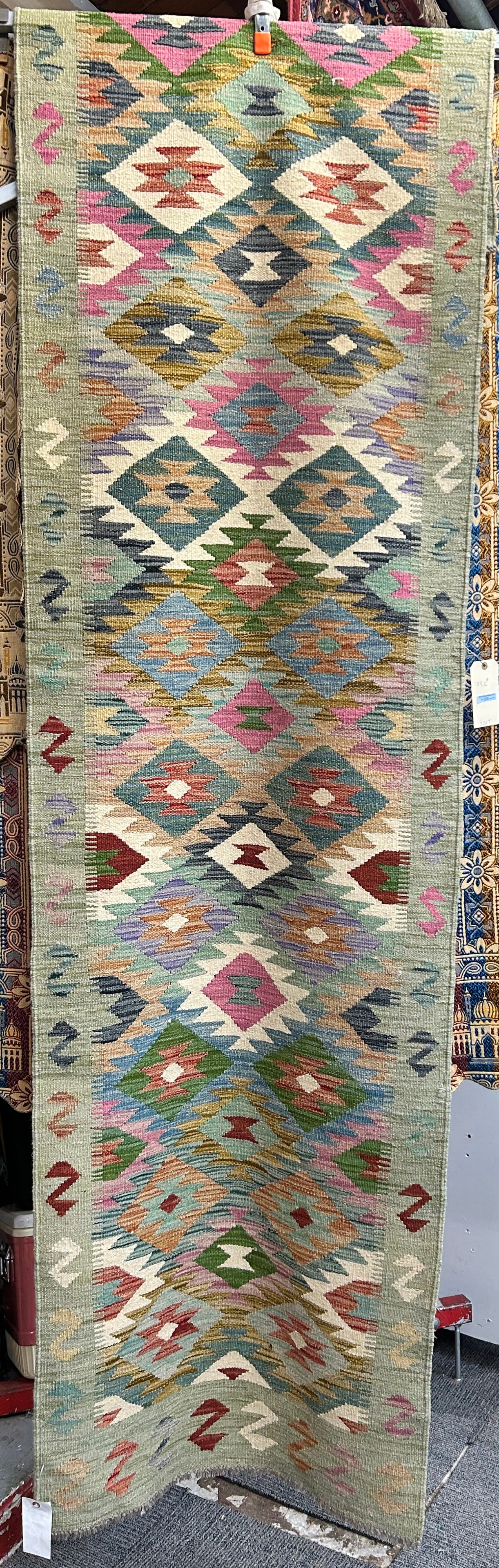 2' 8" x 10' Colorful Kelim Runner Rug.: The rug is in very good condition. In-house shipping is available. To receive the best shipping rate on this item, please check the "Self Arranged" button at checkout. Our in-house shipping