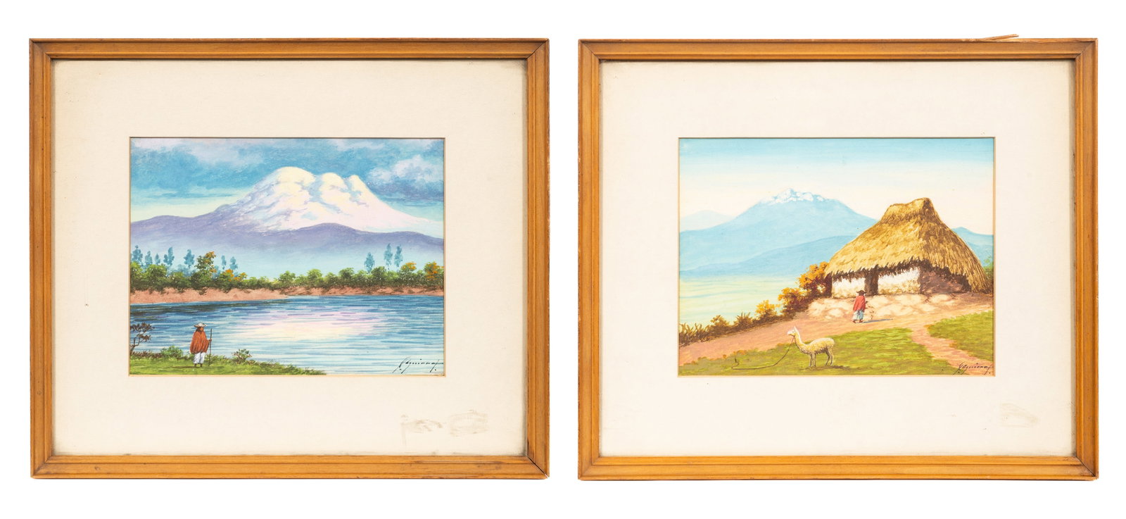 Lot of Two Miniature Andean Paintings, Signed. (1 of 8)