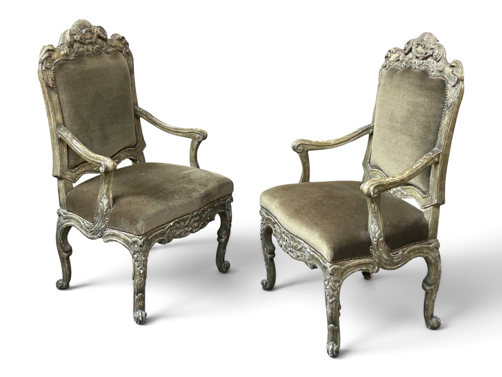 Pair of Carved French Louis XV Style Armchairs. (1 of 17)