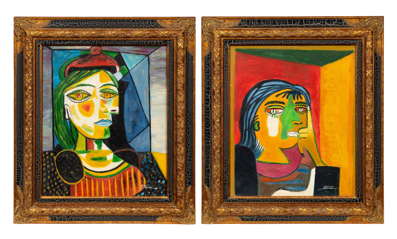 Lot of Two Cubist Style Portraits, Signed.: This lot contains two cubist style paintings on canvas. They are signed "S. Karen" and "Norman". Paperwork/Provenance: N/A Condition: There is surface grime to both. Otherwise, they are in good condit