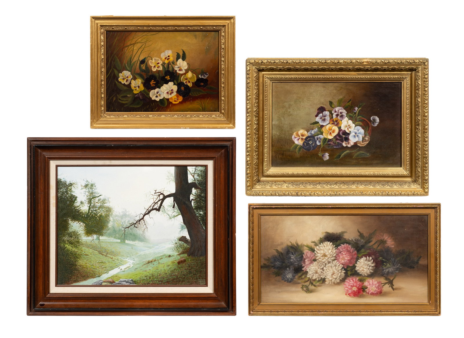 Lot of Four Paintings - Floral and Landscape. (1 of 15)