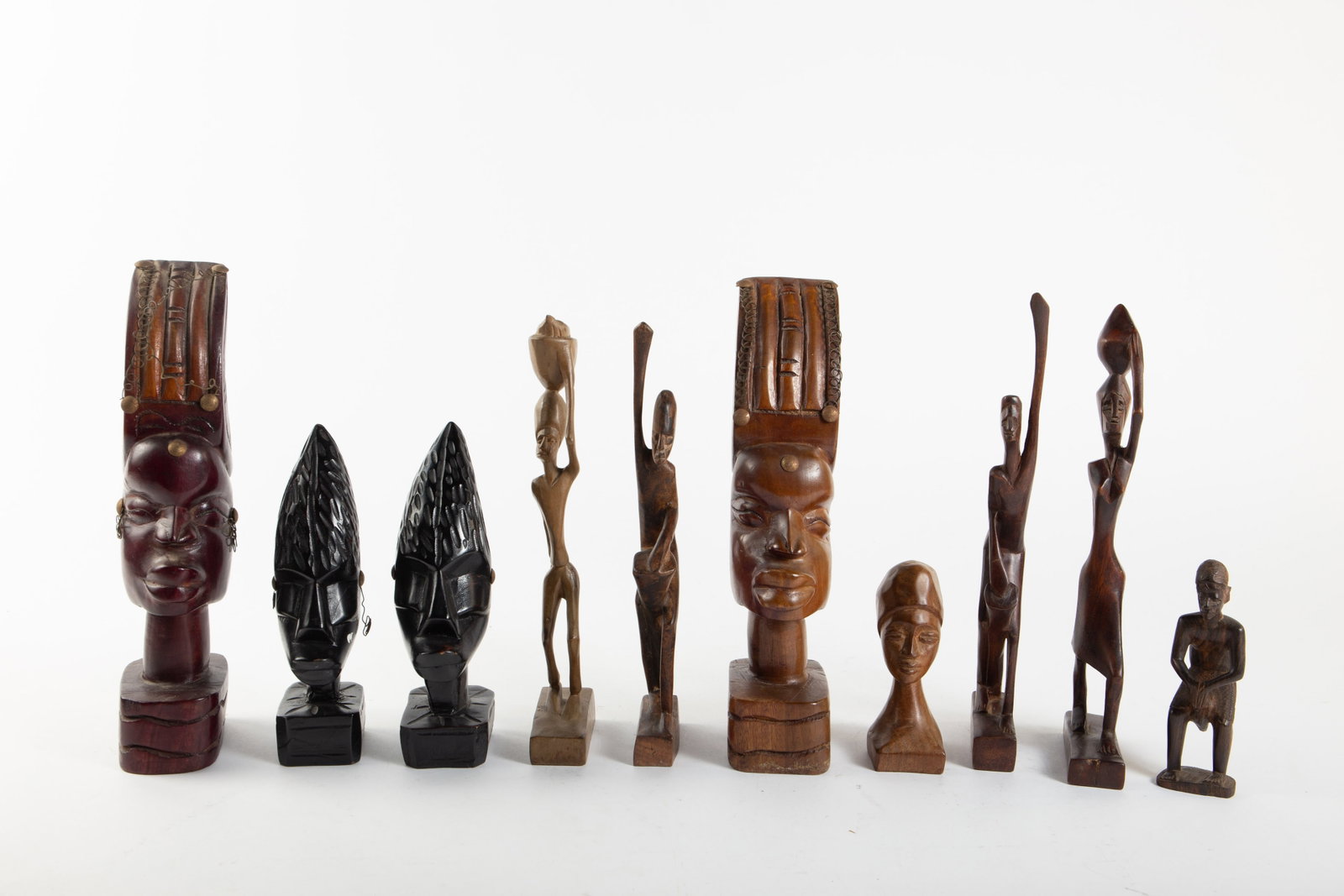 Lot of Carved Wood African Figures and Busts. (1 of 6)