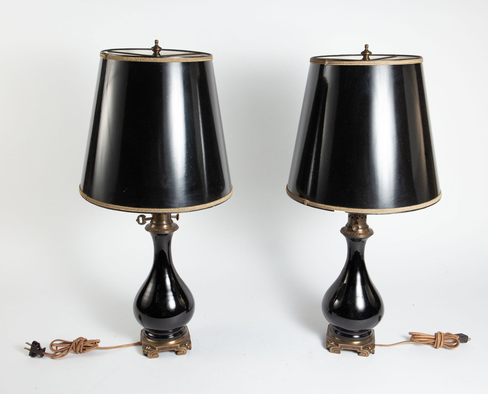 Pair of Vintage Black & Bronze Asian Table Lamps. (1 of 5)