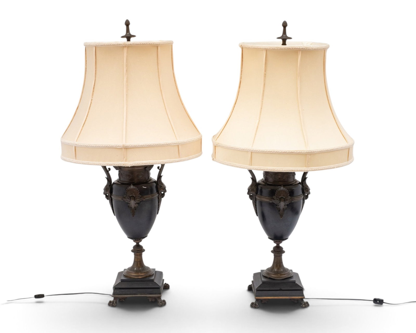 Pair of Bronze Pawfoot Urn Lamps w/ Lion Handles. (1 of 5)