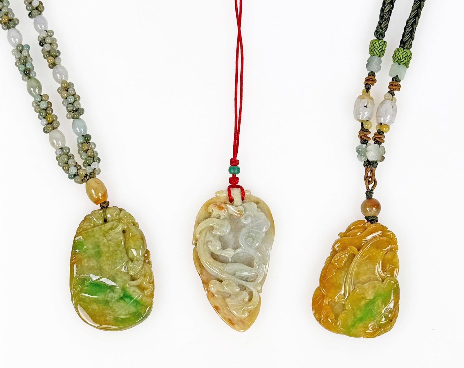 3 Carved Jadeite Pendant Necklaces. (1 of 7)