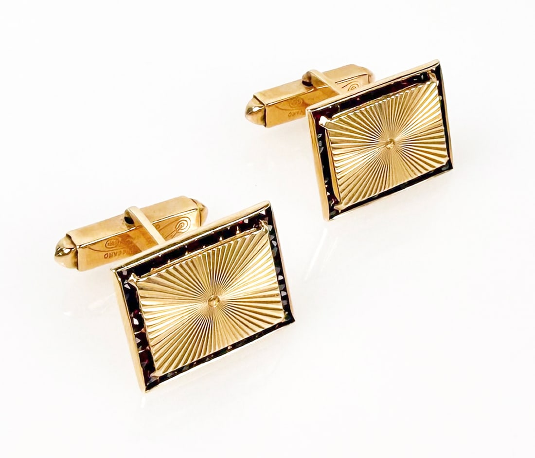 Lucien Piccard 14K Yellow Gold Garnet Cuff Links. (1 of 4)