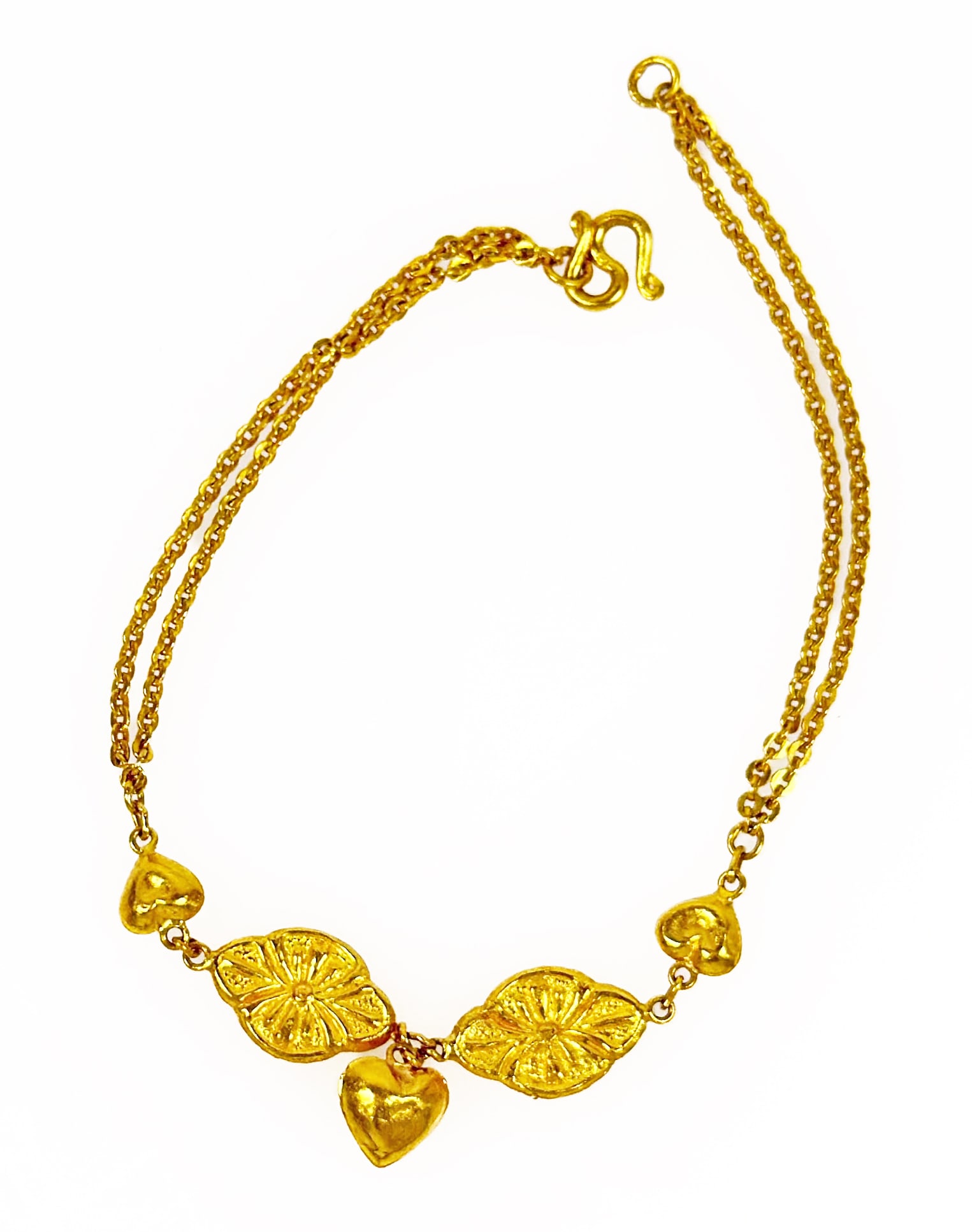 22K Yellow Gold Bracelet w/ Hearts. (1 of 2)