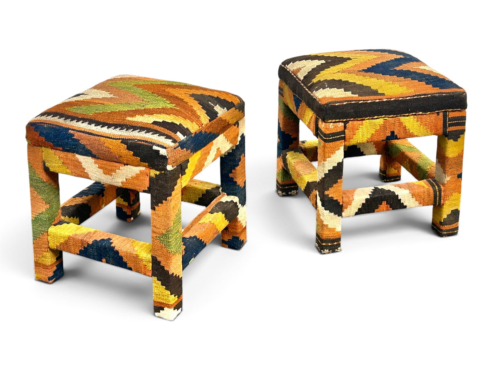 4 Kilim Upholstered Stools. - 14