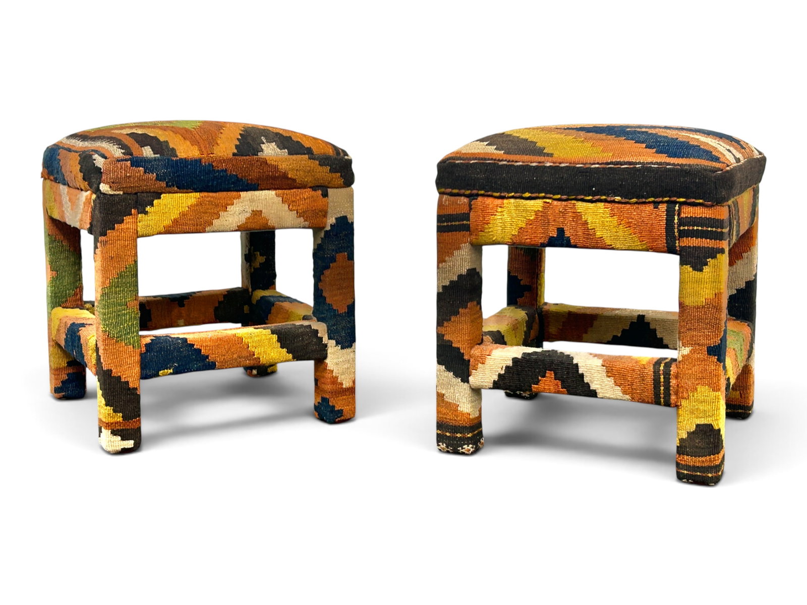 4 Kilim Upholstered Stools. - 15