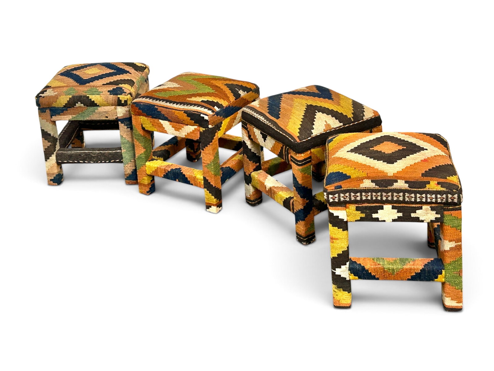 4 Kilim Upholstered Stools. - 2