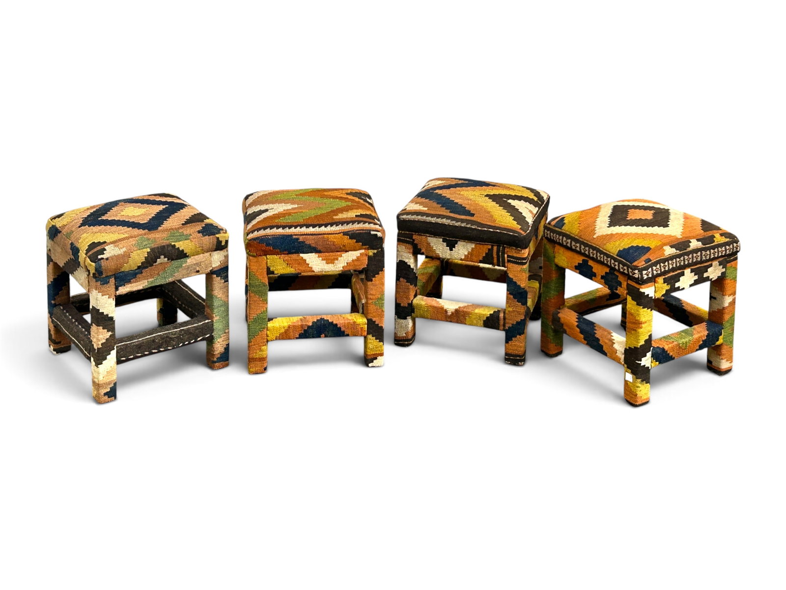 4 Kilim Upholstered Stools. - 3