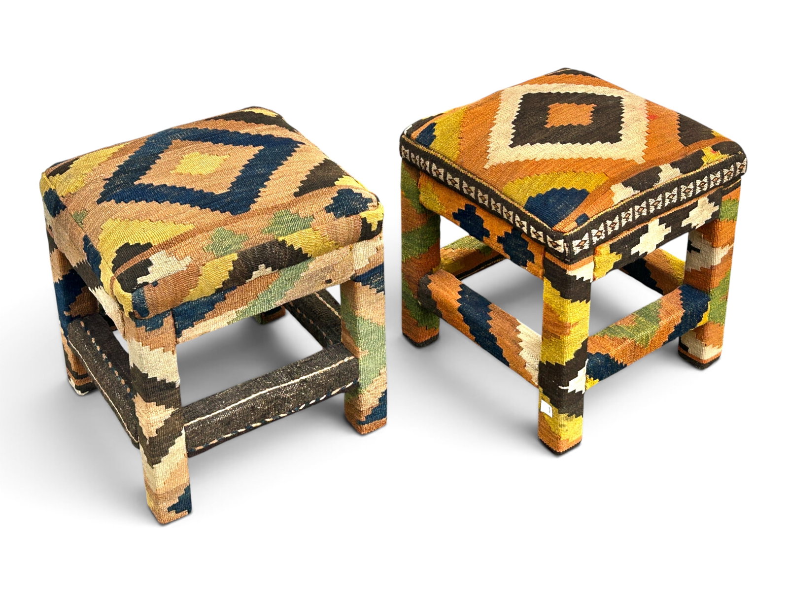 4 Kilim Upholstered Stools. - 4