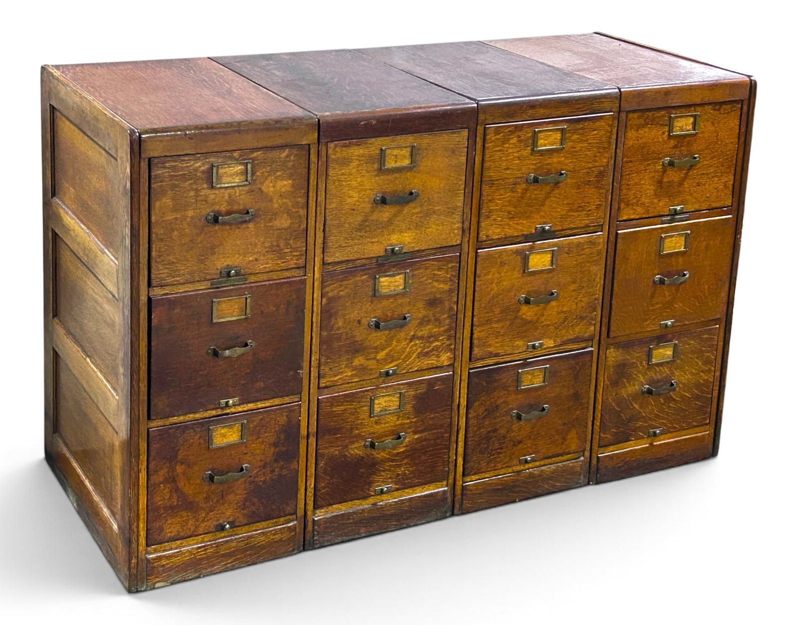 4 Antique Oak 3-Drawer Vertical Filing Cabinets. (1 of 14)