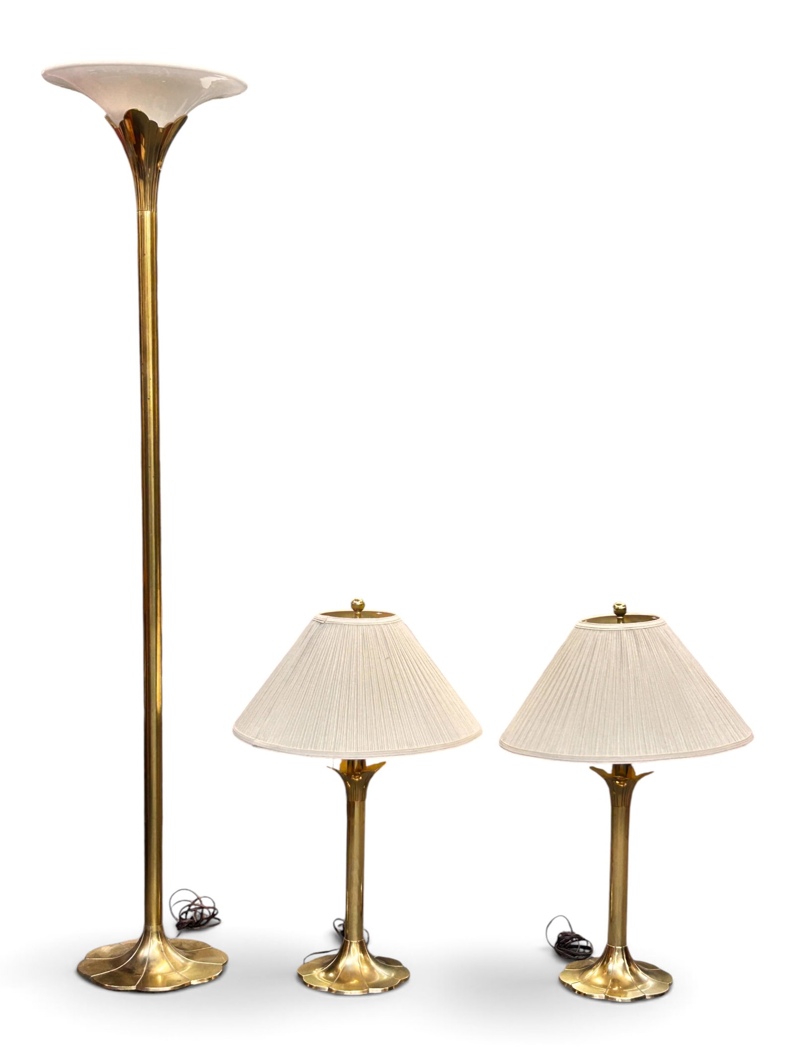 Stiffel Brass Tulip Floor Lamp & 2 Table Lamps. (1 of 14)