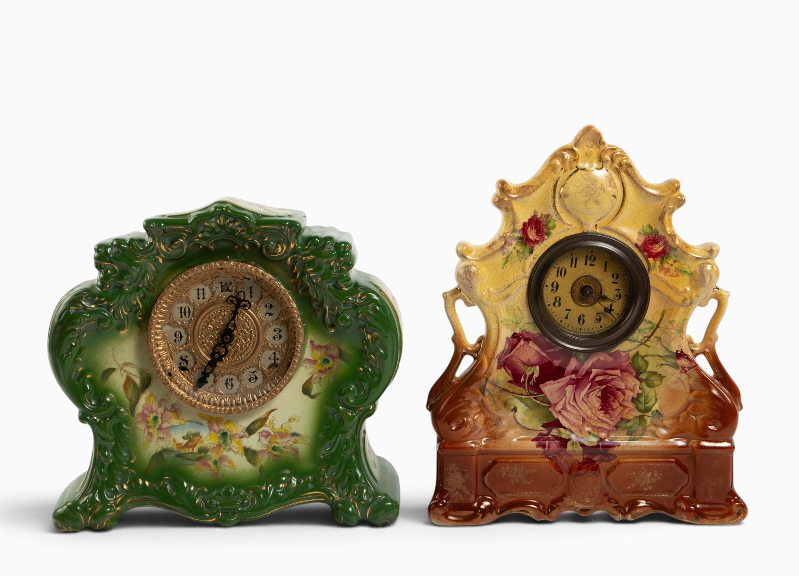 2 Antique Painted Porcelain Mantel Clocks. (1 of 7)