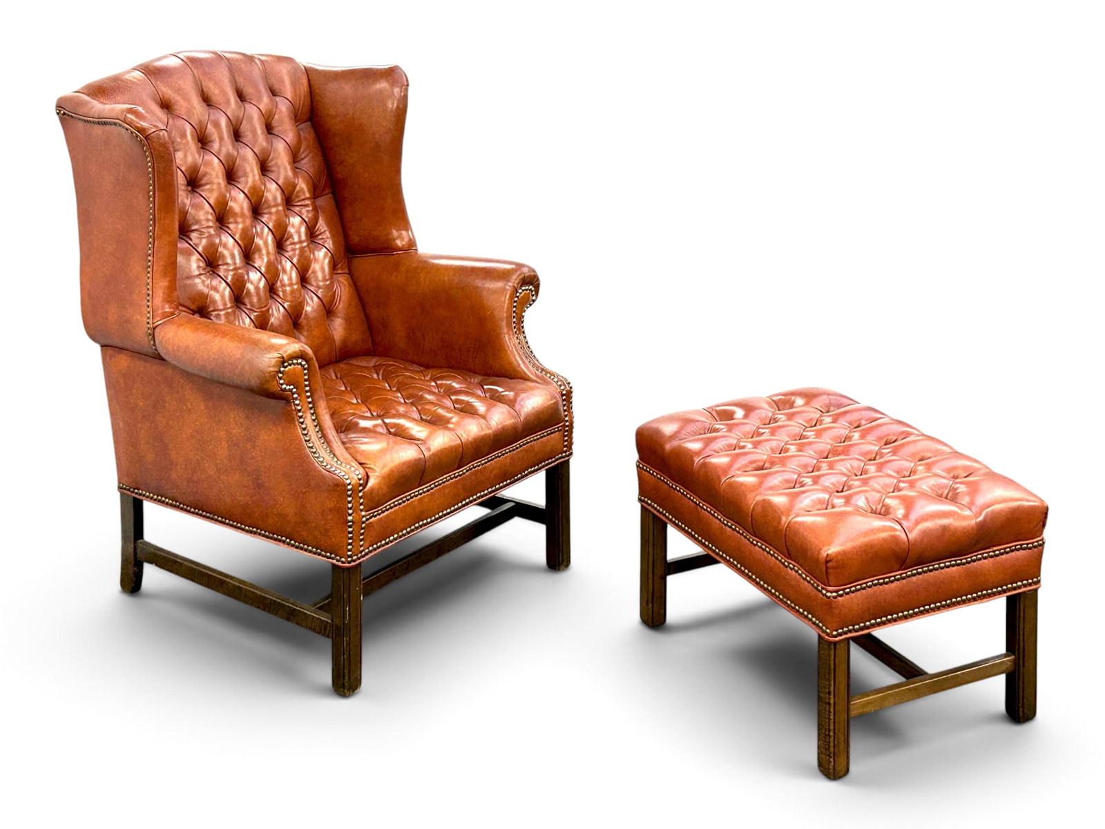 Leather Chesterfield Armchair & Ottoman Set. (1 of 10)