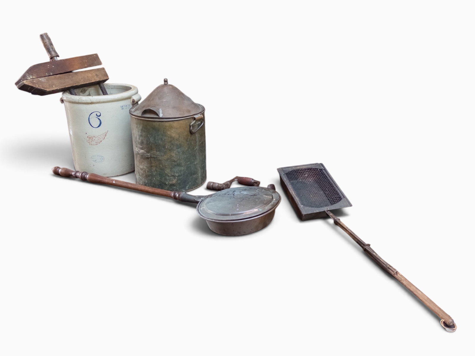 Antique Items- Red Wing Crock, Copper Pot, Clamp (1 of 8)