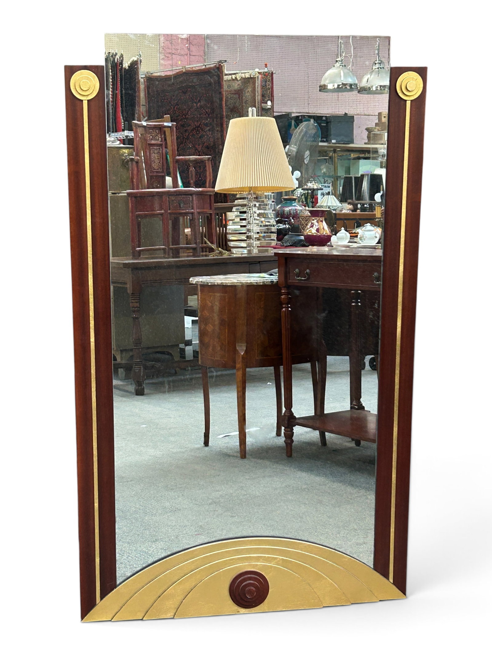 Lee Weitzman Wall Mirror.: This mahogany Art Deco style mirror is in nice condition. Please note that there is currently no hardware on the back for hanging. It measures 56" tall and 33" wide. Third Party Freight Shipping is Re