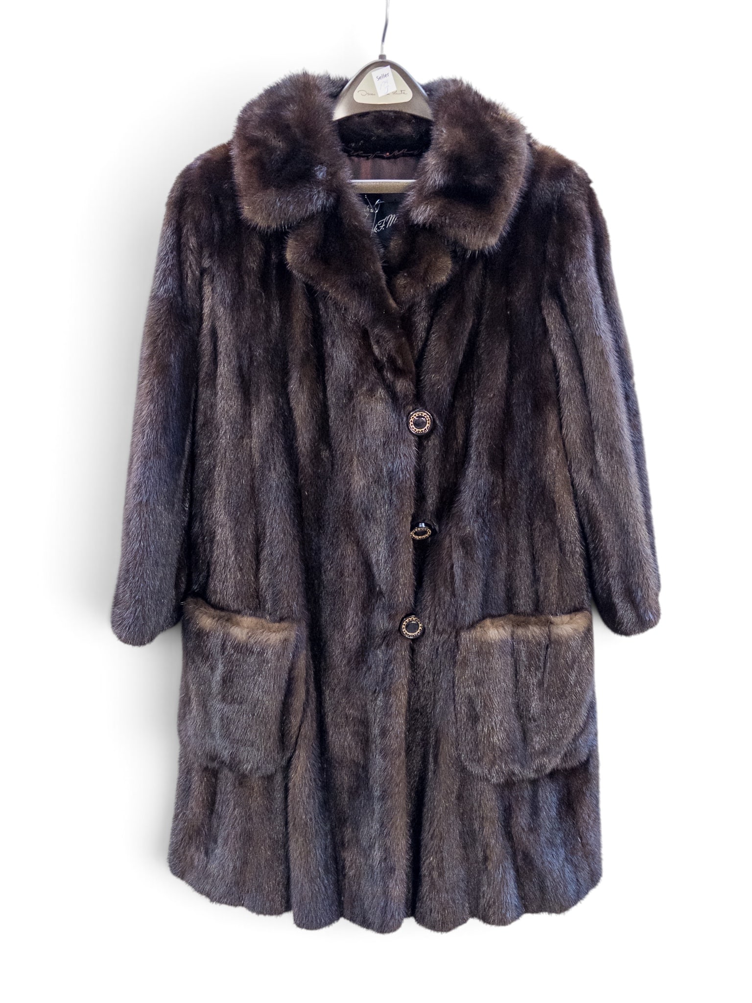 Ladies' Brown Mink Fur Coat w/ Rhinestone Buttons. (1 of 3)