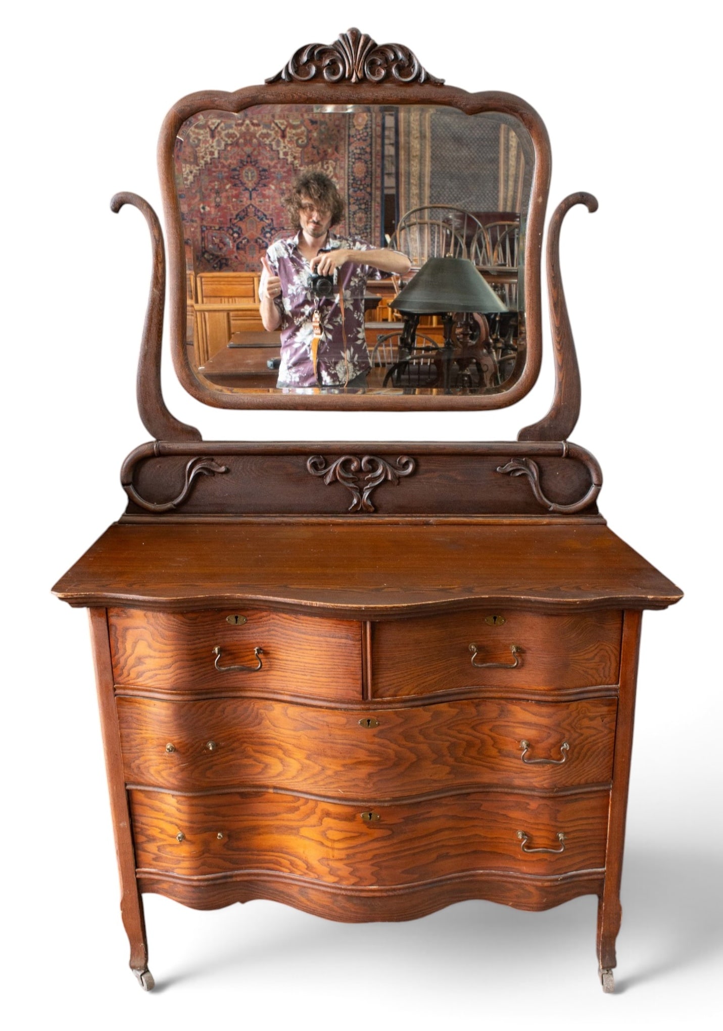 Antique Oak Dresser with Swivel Mirror. (1 of 3)