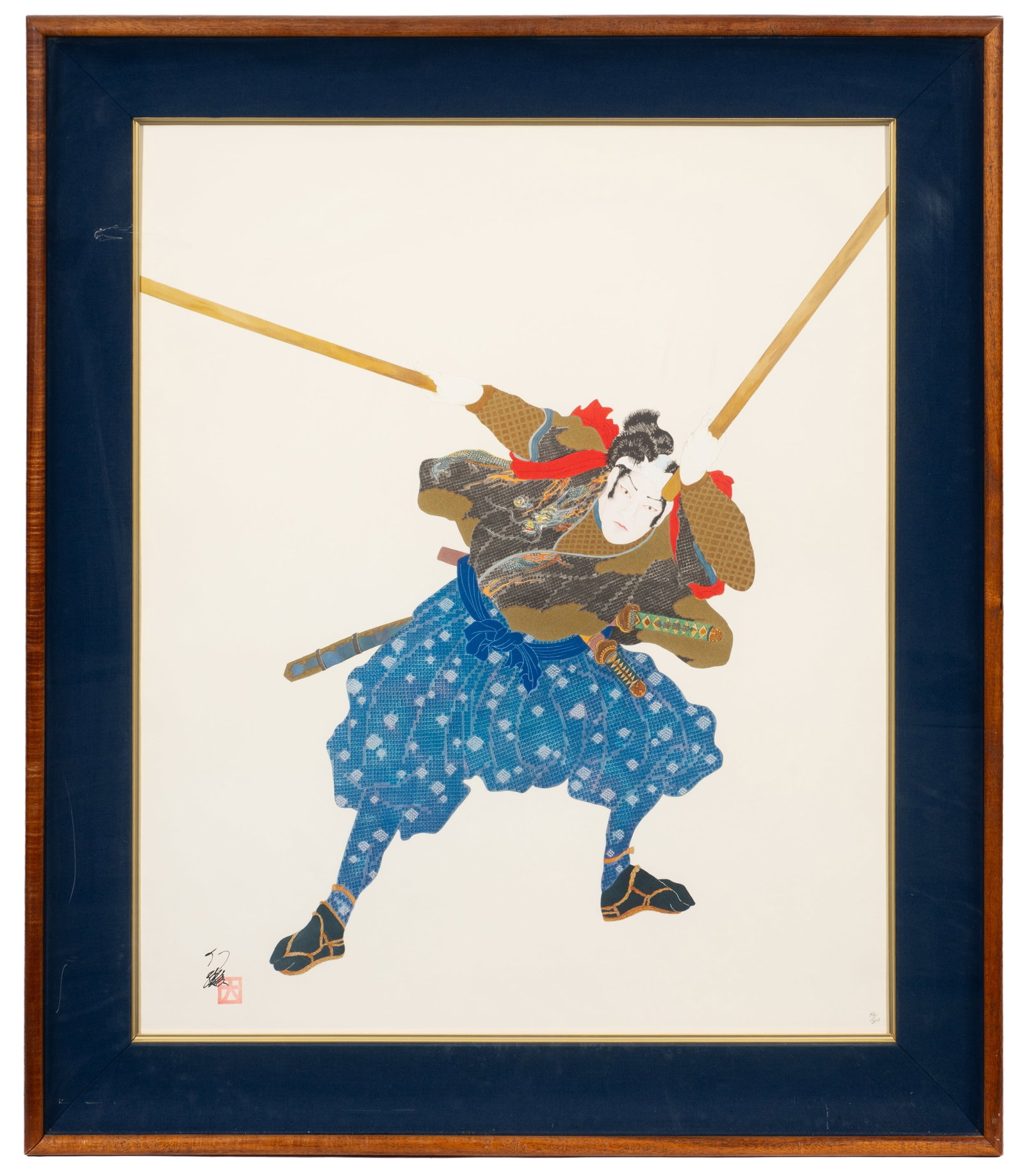 Miyamoto Musashi, Lithograph by Hisashi Otsuka.: Artist(s): Hisashi Otsuka (Japanese, b. 1947). Medium: Lithograph in colors. Signature(s): Signed in marker, lower left. Numbered in pencil (42/300), lower right. Paperwork/Provenance: N/A Condition: 