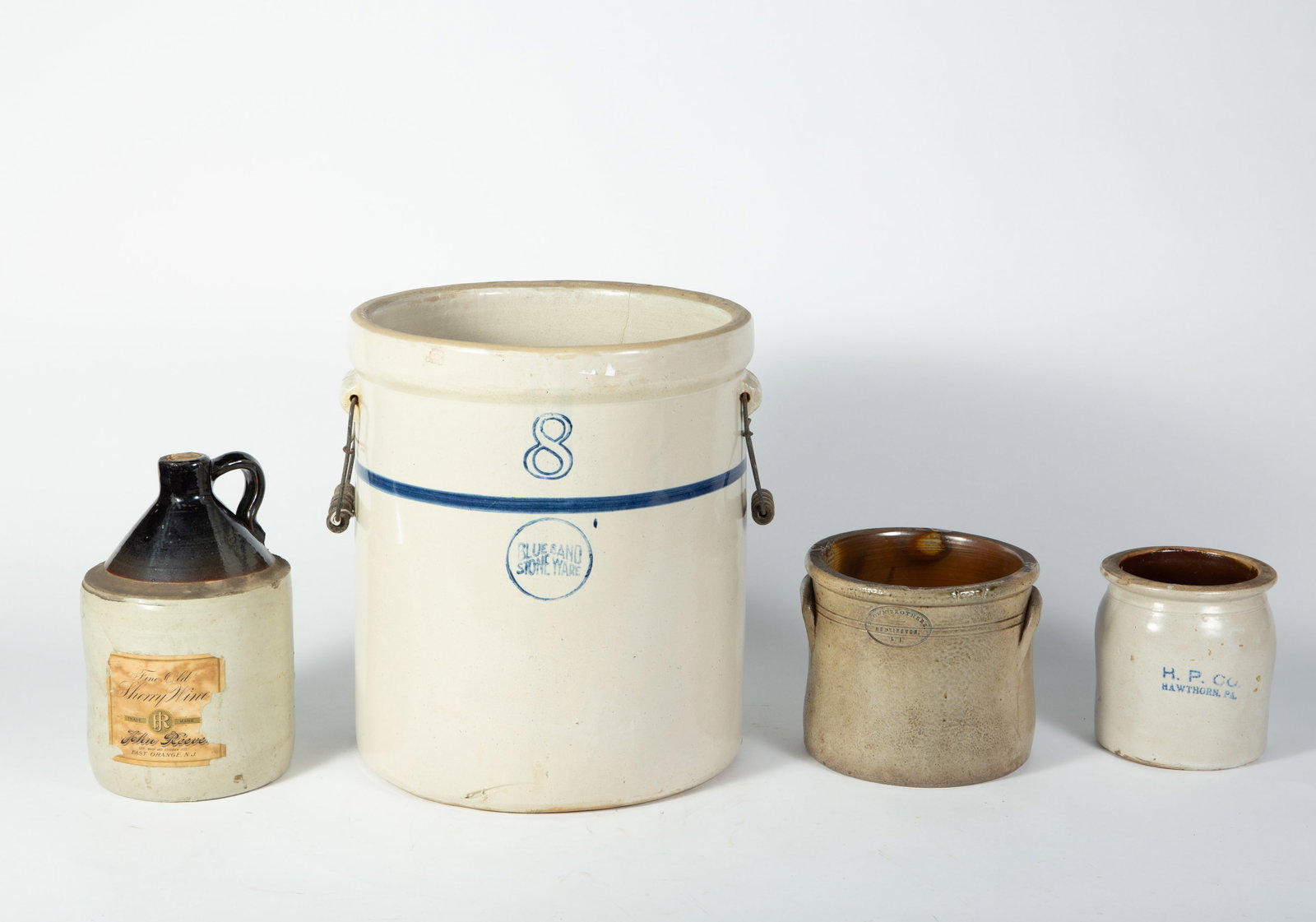 Lot: 3 Antique Crocks, Sherry Wine Jug. (1 of 11)