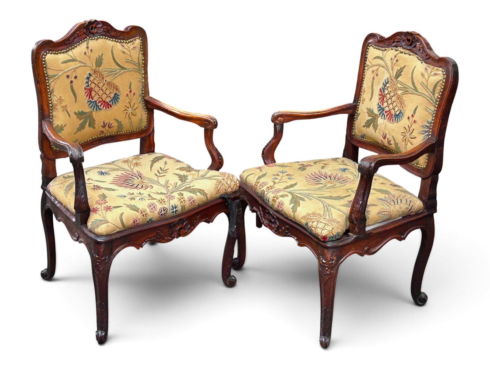 Pair of Louis XV Style Carved Armchairs. (1 of 19)