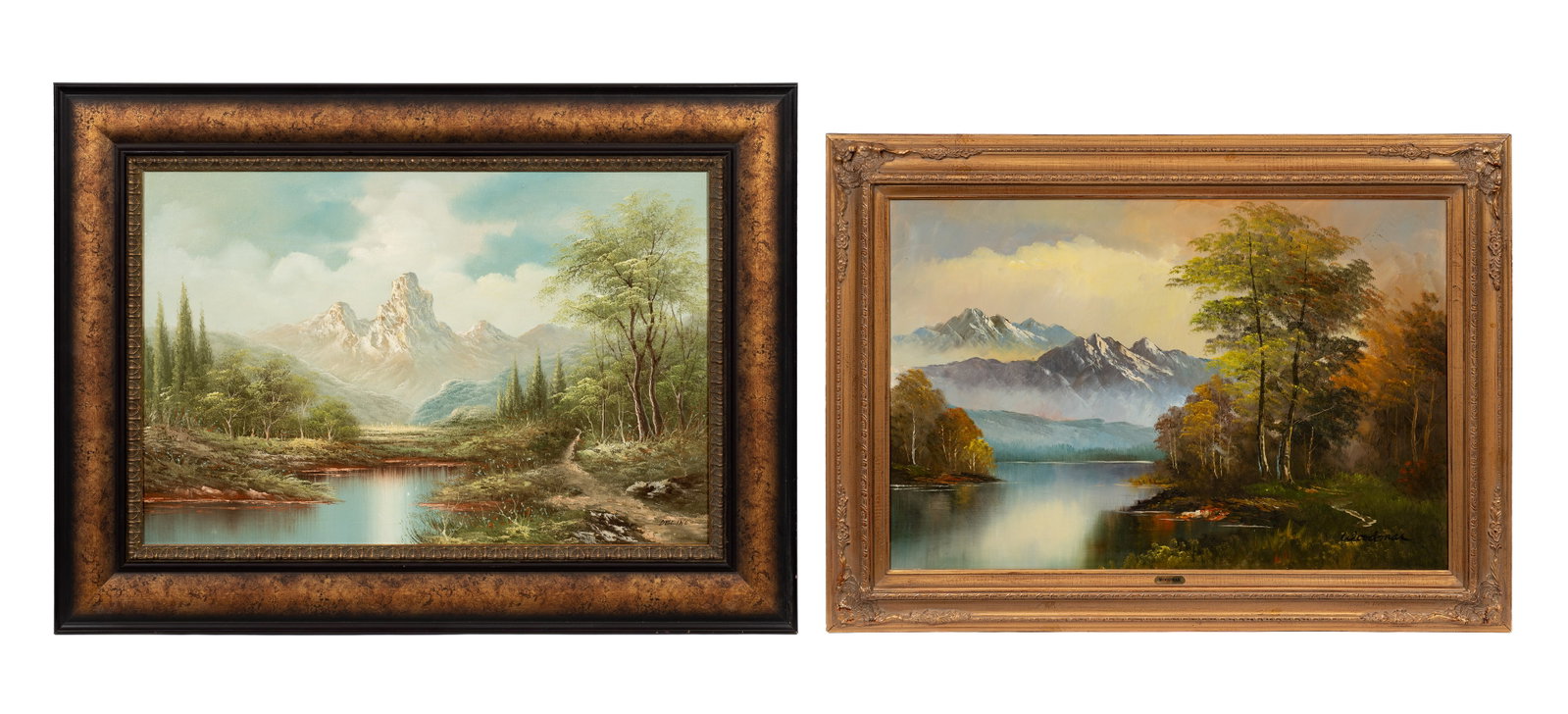 Lot of Two Mountain Landscapes, Delino & Woodmar.: This lot contains two mountainous landscape paintings: the larger is signed "Delino", and the other is signed "Woodmar". Paperwork/Provenance: N/A Condition: Surface grime and a few scratches to both