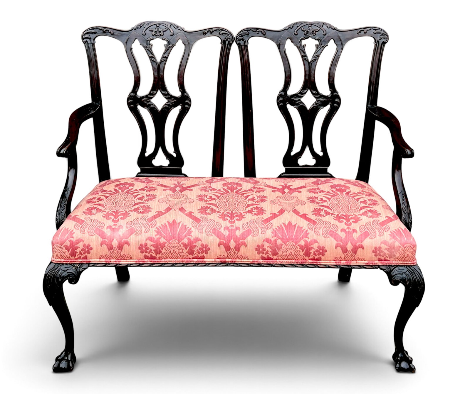 Chippendale Carved Mahogany Bench. (1 of 13)