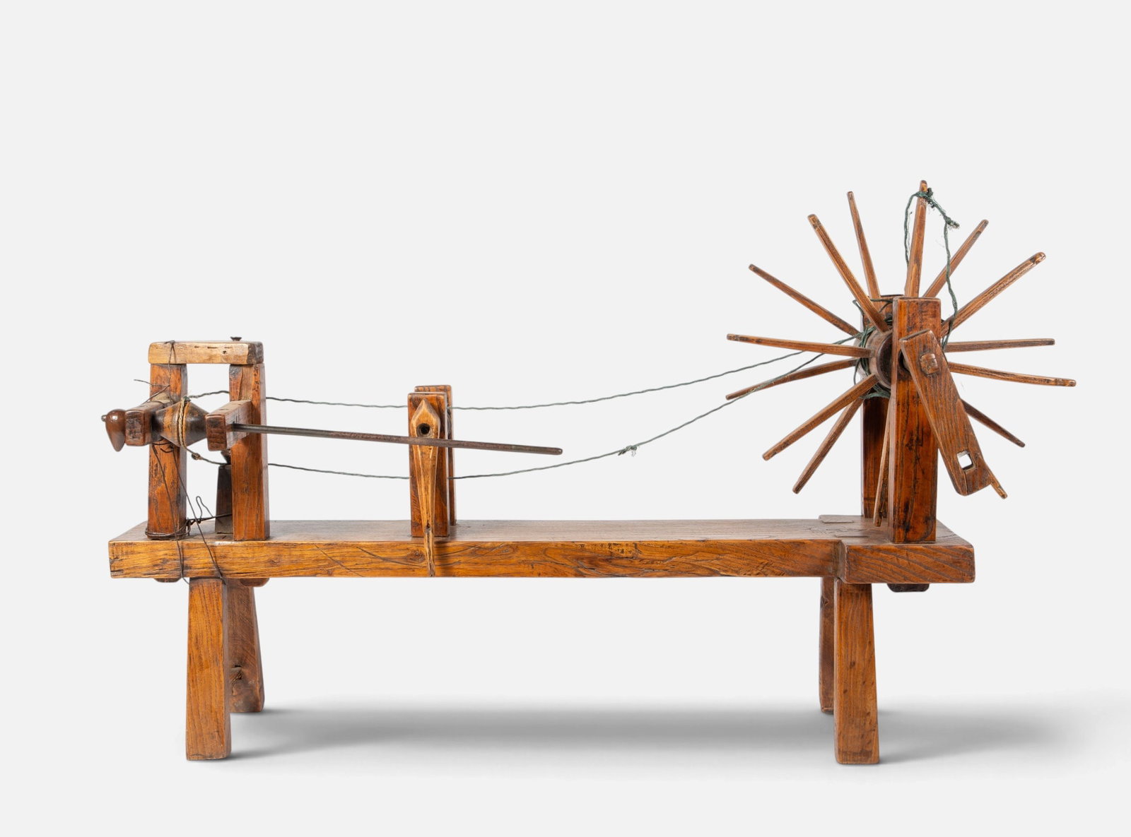 Wood Charkha Asian Spinning Wheel.: Overall, this piece looks to be in nice cosmetic condition. The dimensions are 34 1/8" x 8 1/4" x 20 1/2". Third-party shipping or personal pickup is required. Please check the "self arranged" button 
