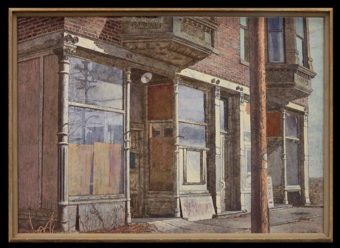 Harry Allen Davis, Jr. (1914-2006): Architectural Store Front 22" x 30", Watercolor, Signed Lower Right, Original Davis Frame