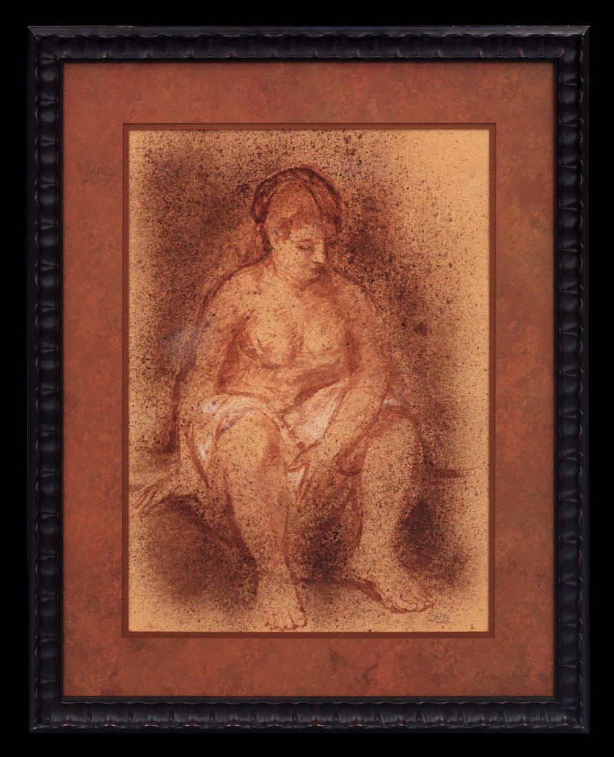 Harry Allen Davis, Jr. (1914-2006): Figural Study: Seated Semi-Nude Woman Mixed Media, Initialed Lower Right