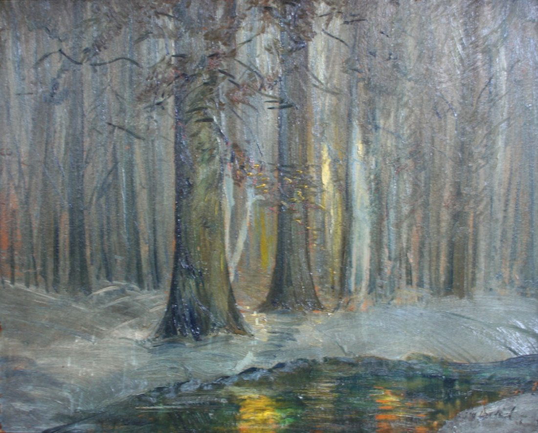 John Wesley Hardrick: Winter Woodland Landscape: 24x32, O/B. SLL with Herron Tag
