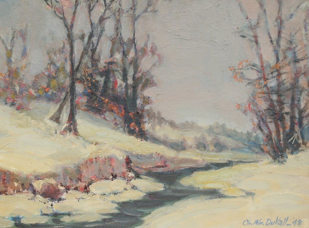 Charles William DuVall: Winter Stream: 18x24, O/C, SLR '48